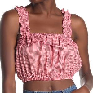 Gingham Print Ruffled Crop Top Size L
